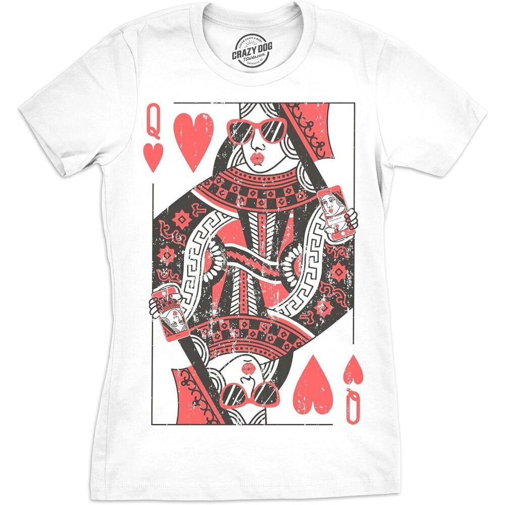 Womens Queen of Hearts T Shirt Funny Vintage Graphic Cute Tee for Ladies